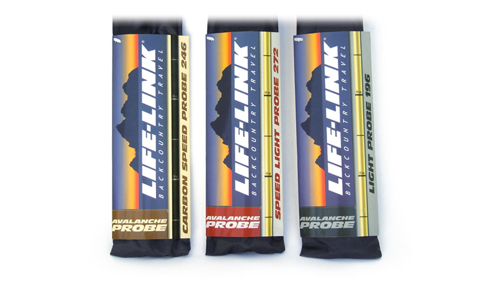 Retail sleeves for avalanche probes by Life-Link.