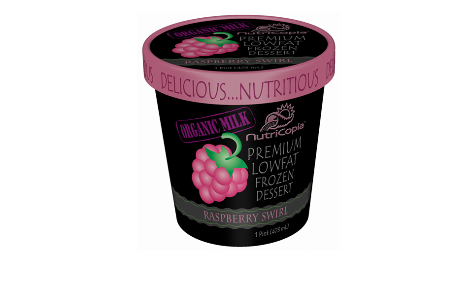 Retail packaging (pint size) for a nutritious frozen dessert from NutriCopia.